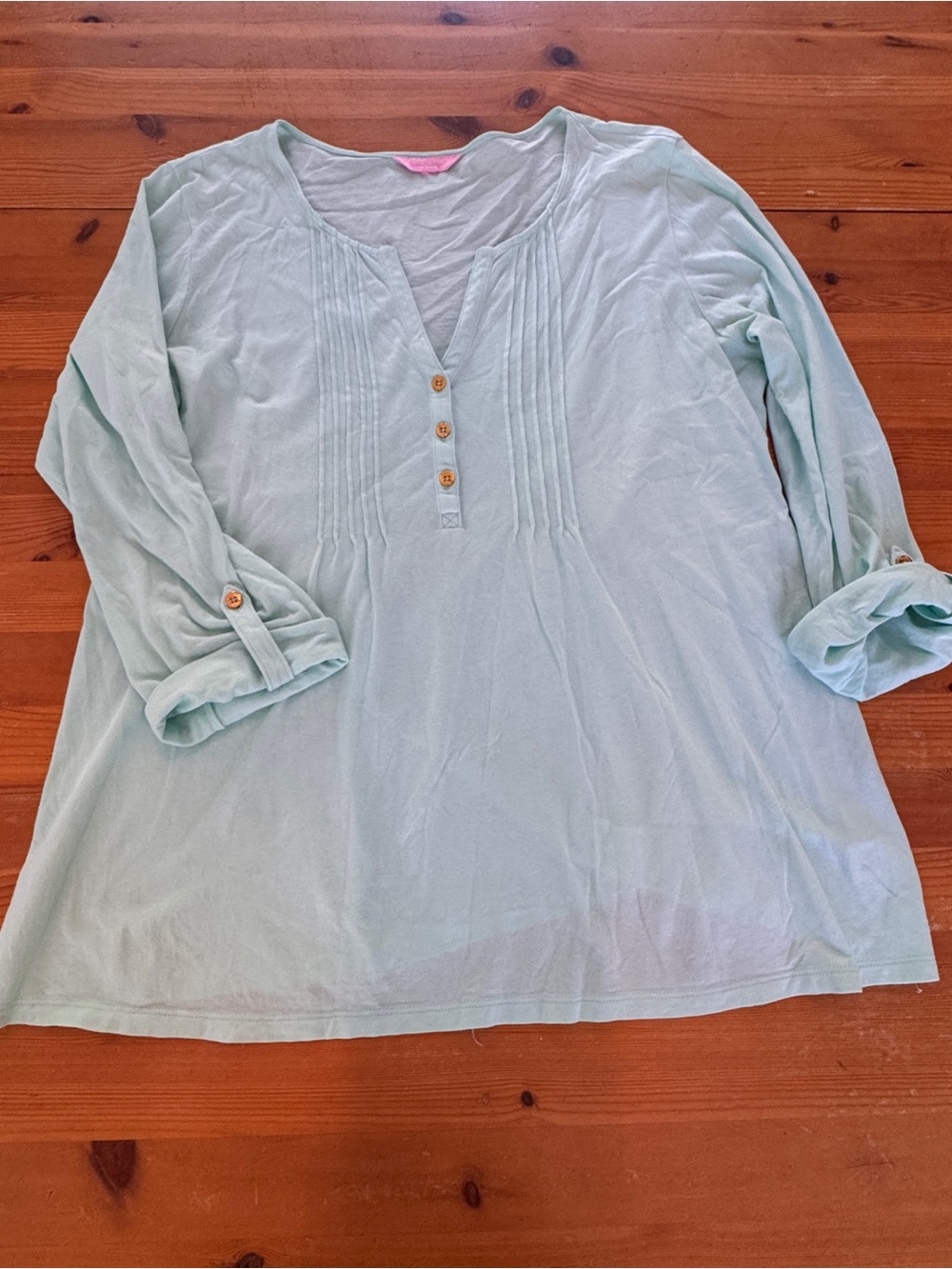 Lilly Pulitzer Light Aqua Pintuck Henley Tunic - Picture 2 of 6
